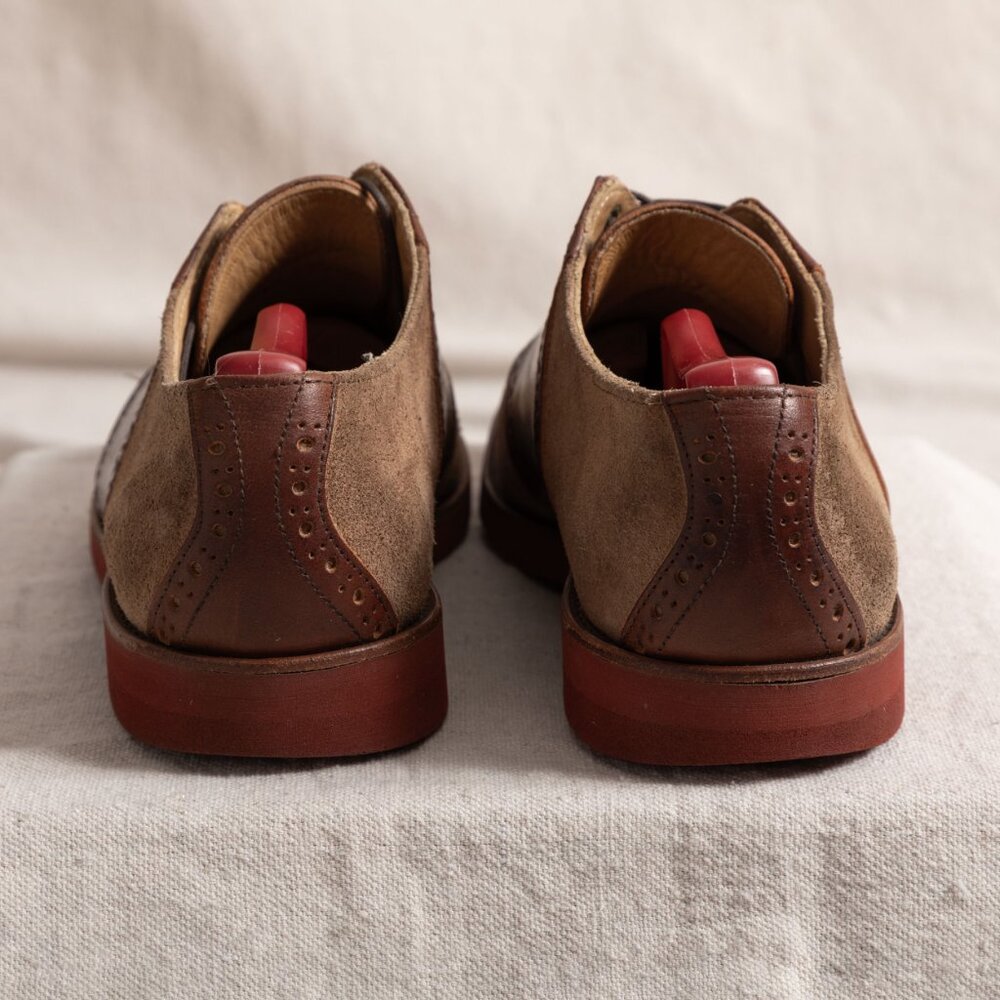 Vintage 90s Cole Haan Suede Saddle Oxford Brogue Shoes Tan Brown 10M Prep Trad - Picture 8 of 13